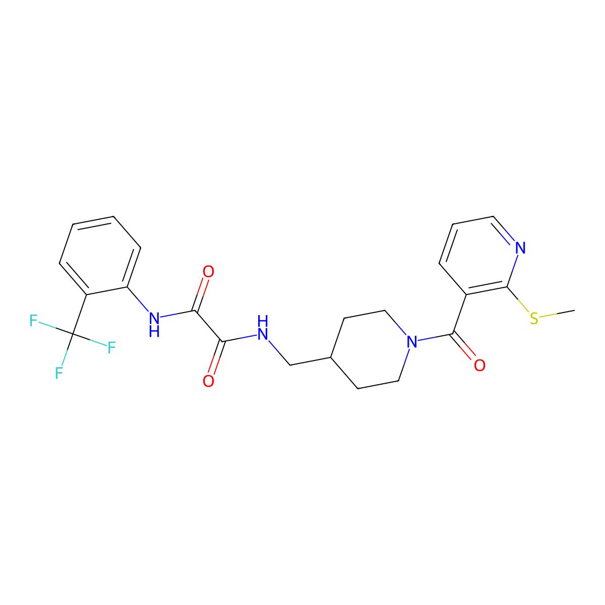 N1-((1-(2-(methylthio)nicotinoyl)piperidin-4-yl)methyl)-N2-(2-(trifluoromethyl)phenyl)oxalamide molecular structure, CAS 1235646-54-4