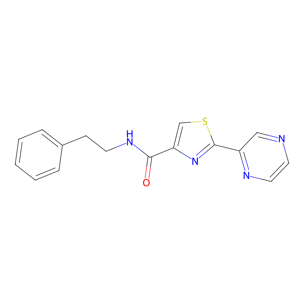 N-phenethyl-2-(pyrazin-2-yl)thiazole-4-carboxamide molecular structure, CAS 1235647-26-3