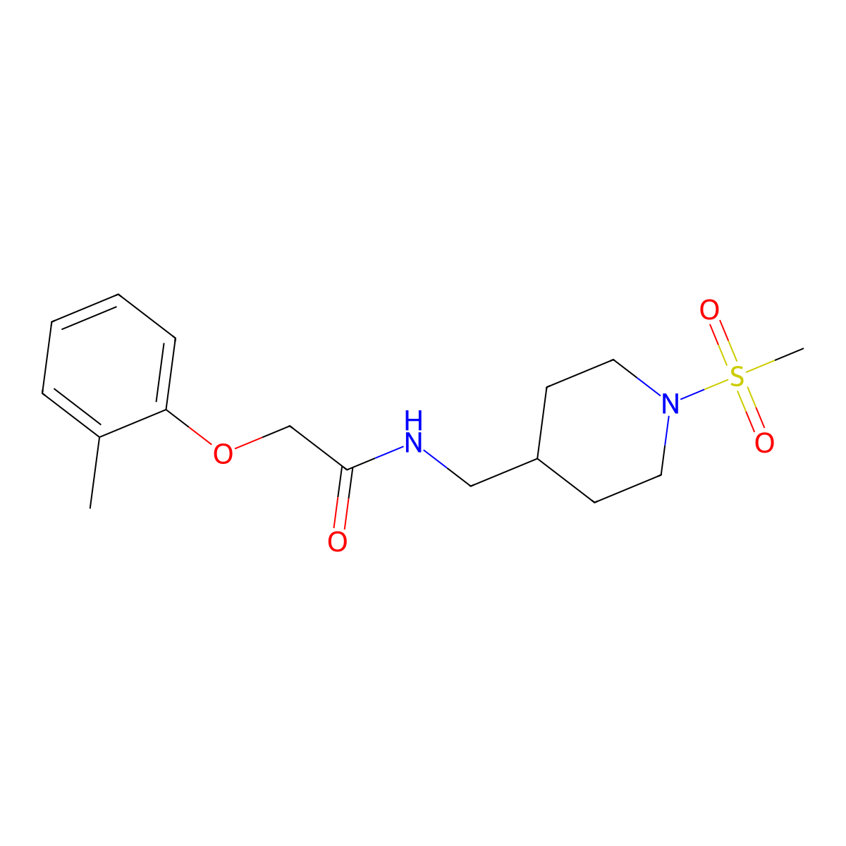 N-((1-(methylsulfonyl)piperidin-4-yl)methyl)-2-(o-tolyloxy)acetamide molecular structure, CAS 1235647-29-6