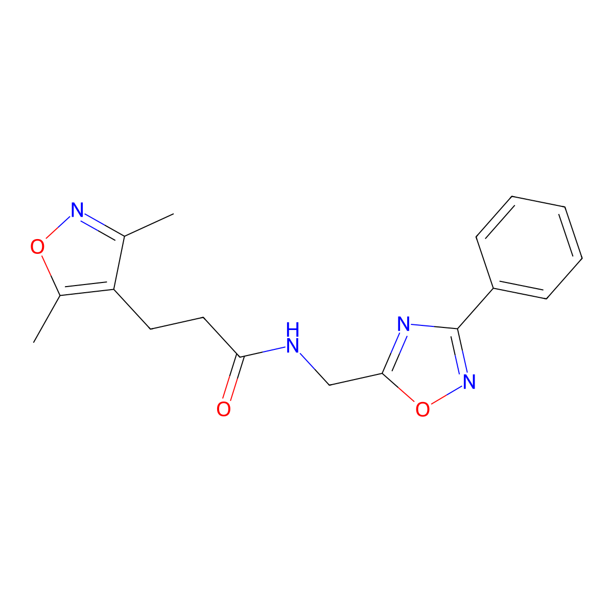 3-(3,5-dimethylisoxazol-4-yl)-N-((3-phenyl-1,2,4-oxadiazol-5-yl)methyl)propanamide molecular structure, CAS 1235647-53-6
