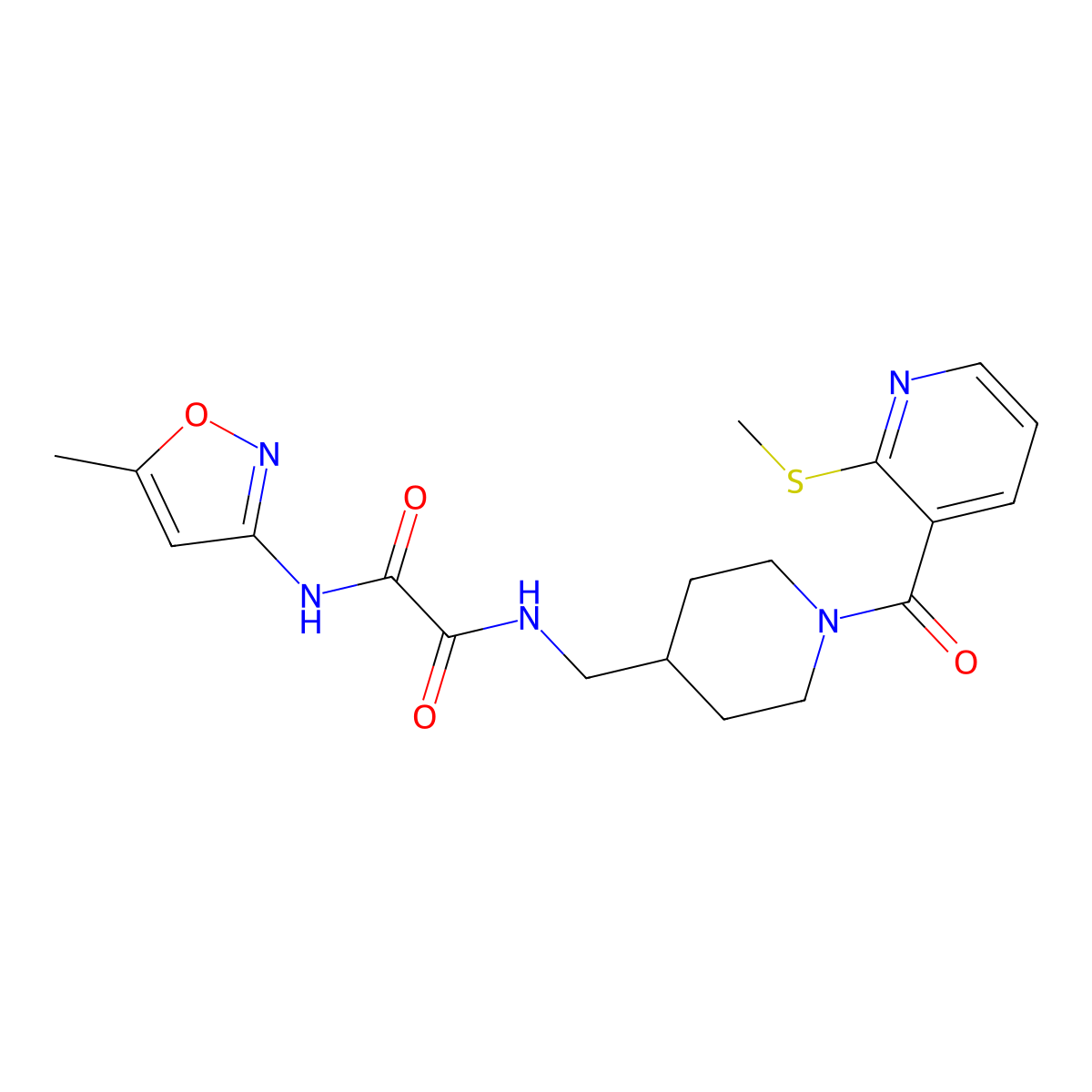 N1-(5-methylisoxazol-3-yl)-N2-((1-(2-(methylthio)nicotinoyl)piperidin-4-yl)methyl)oxalamide molecular structure, CAS 1235647-90-1