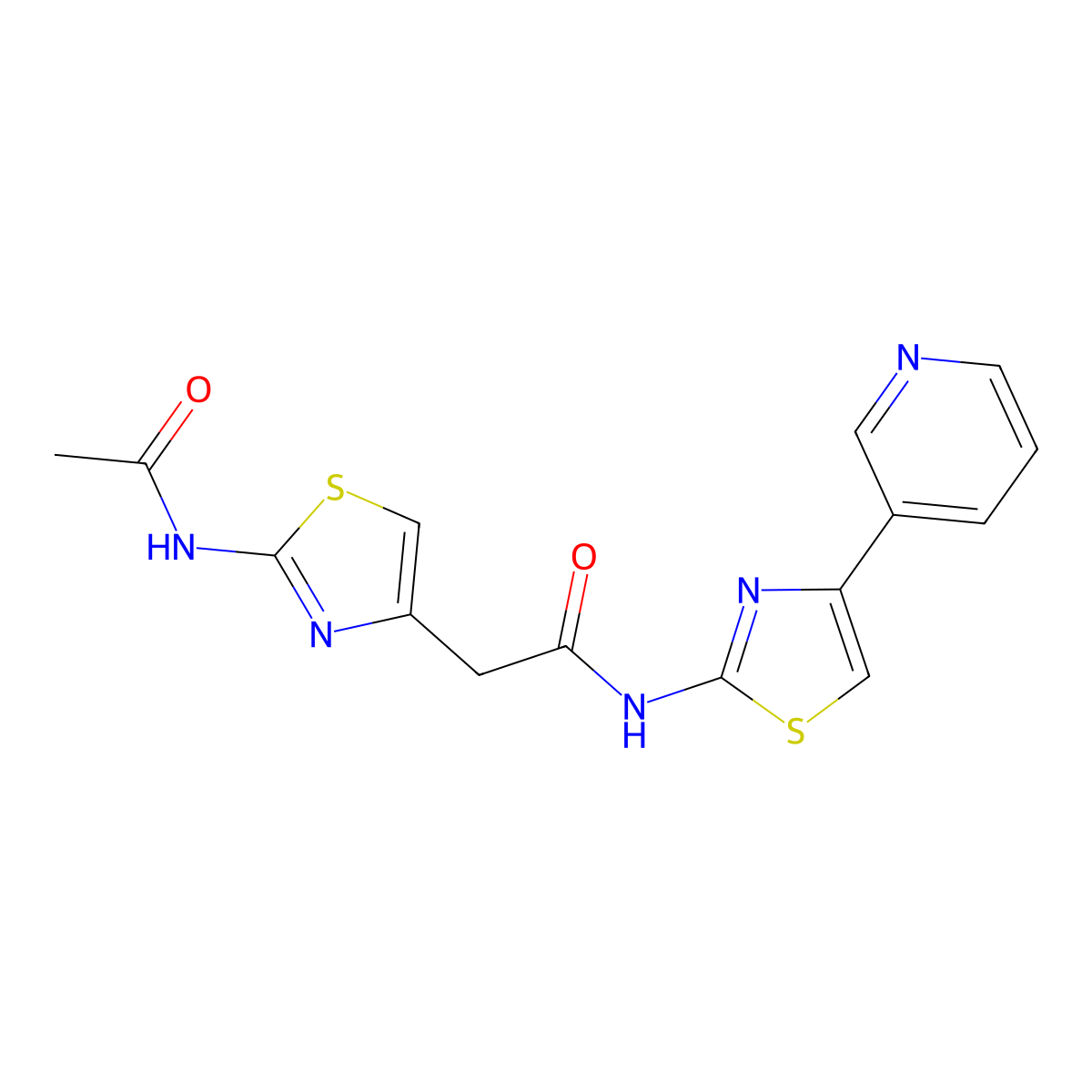 2-(2-acetamidothiazol-4-yl)-N-(4-(pyridin-3-yl)thiazol-2-yl)acetamide molecular structure, CAS 1235648-95-9