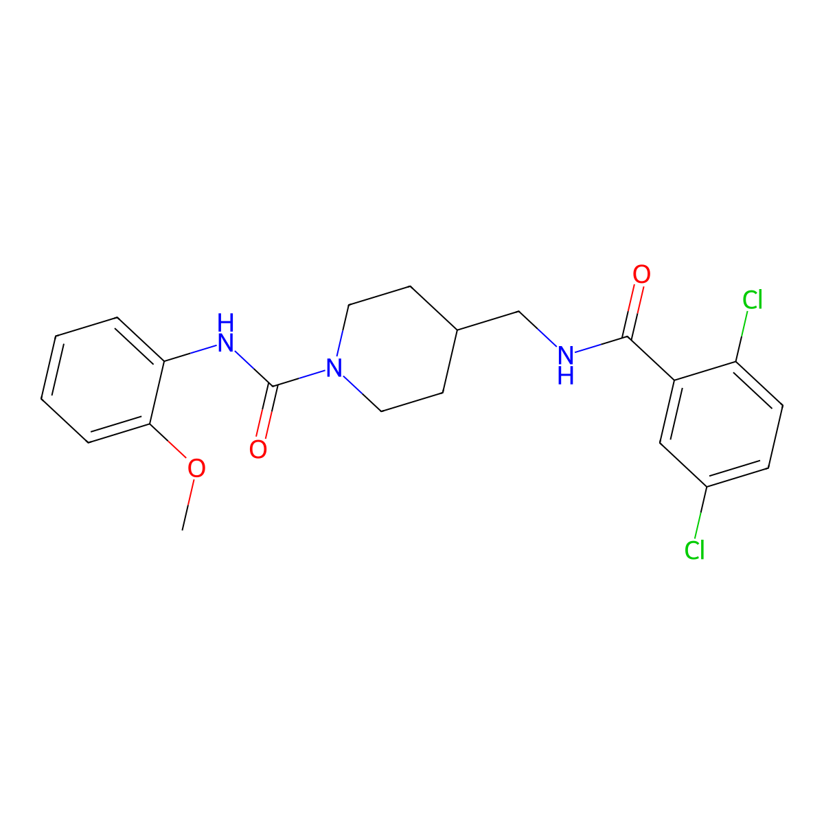 4-((2,5-dichlorobenzamido)methyl)-N-(2-methoxyphenyl)piperidine-1-carboxamide molecular structure, CAS 1235649-96-3