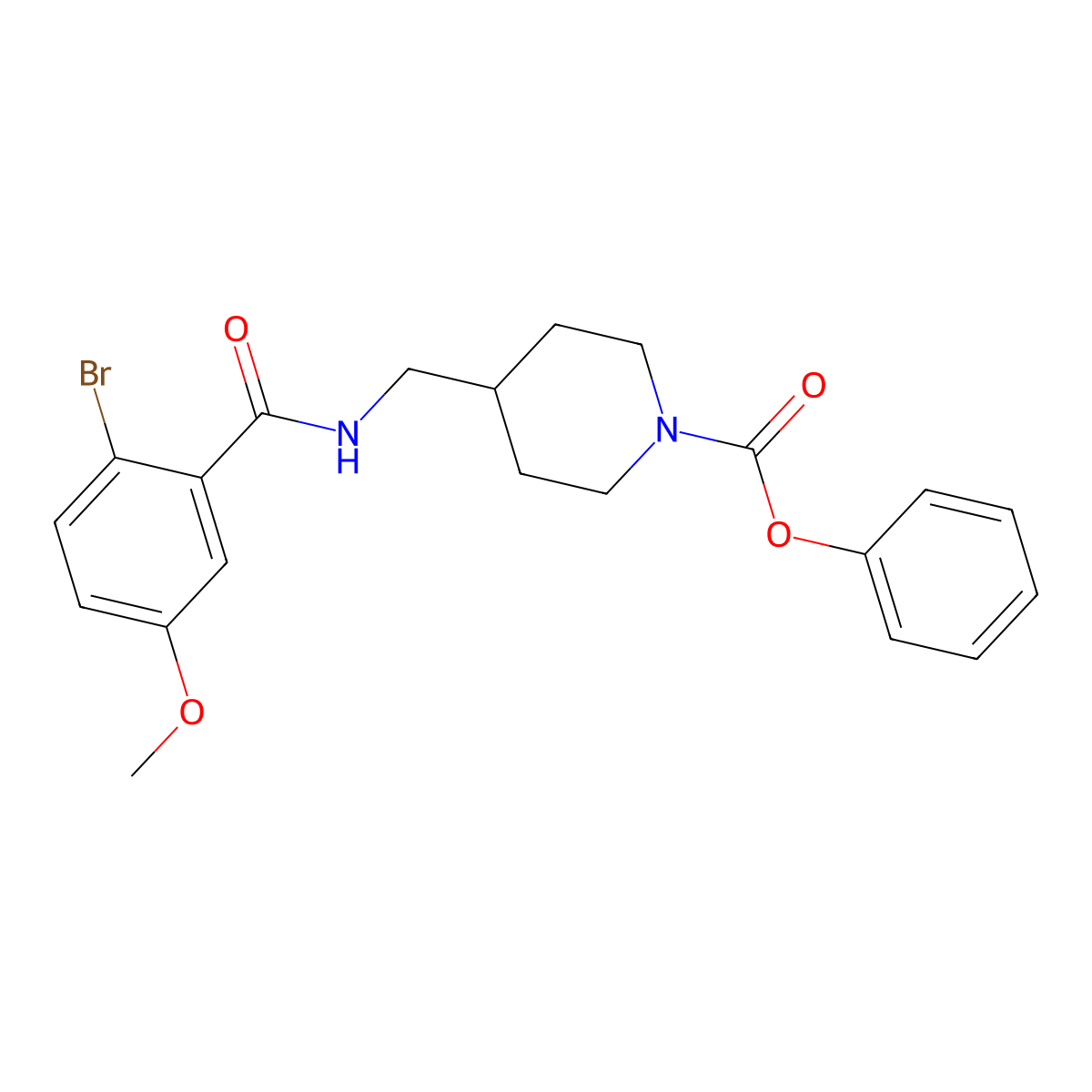 Phenyl 4-((2-bromo-5-methoxybenzamido)methyl)piperidine-1-carboxylate molecular structure, CAS 1235650-34-6