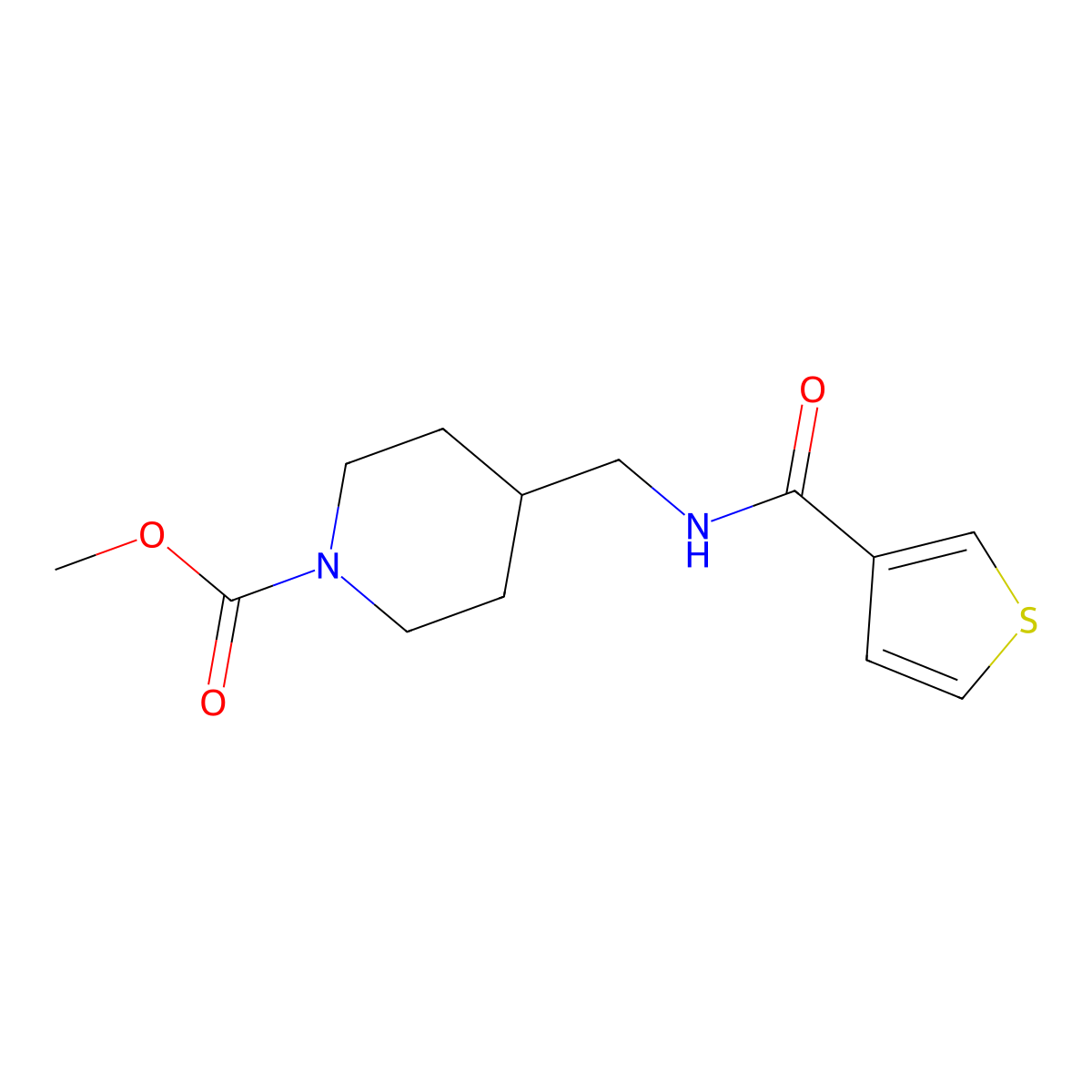 Methyl 4-((thiophene-3-carboxamido)methyl)piperidine-1-carboxylate molecular structure, CAS 1235650-61-9