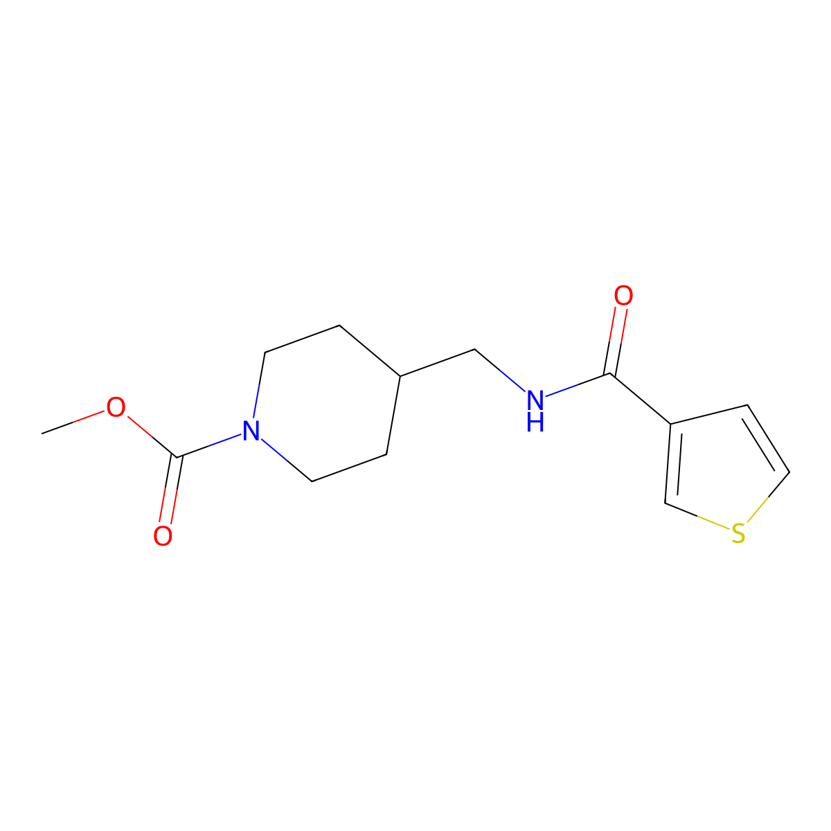 Methyl 4-((thiophene-3-carboxamido)methyl)piperidine-1-carboxylate molecular structure, CAS 1235650-61-9