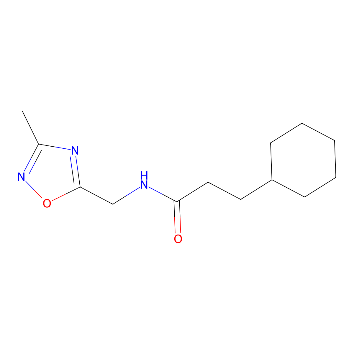 3-cyclohexyl-N-((3-methyl-1,2,4-oxadiazol-5-yl)methyl)propanamide molecular structure, CAS 1235651-50-9