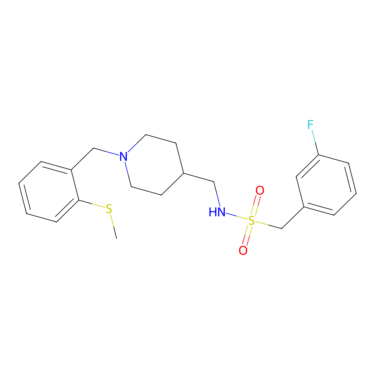 1-(3-fluorophenyl)-N-((1-(2-(methylthio)benzyl)piperidin-4-yl)methyl)methanesulfonamide molecular structure, CAS 1235651-70-3
