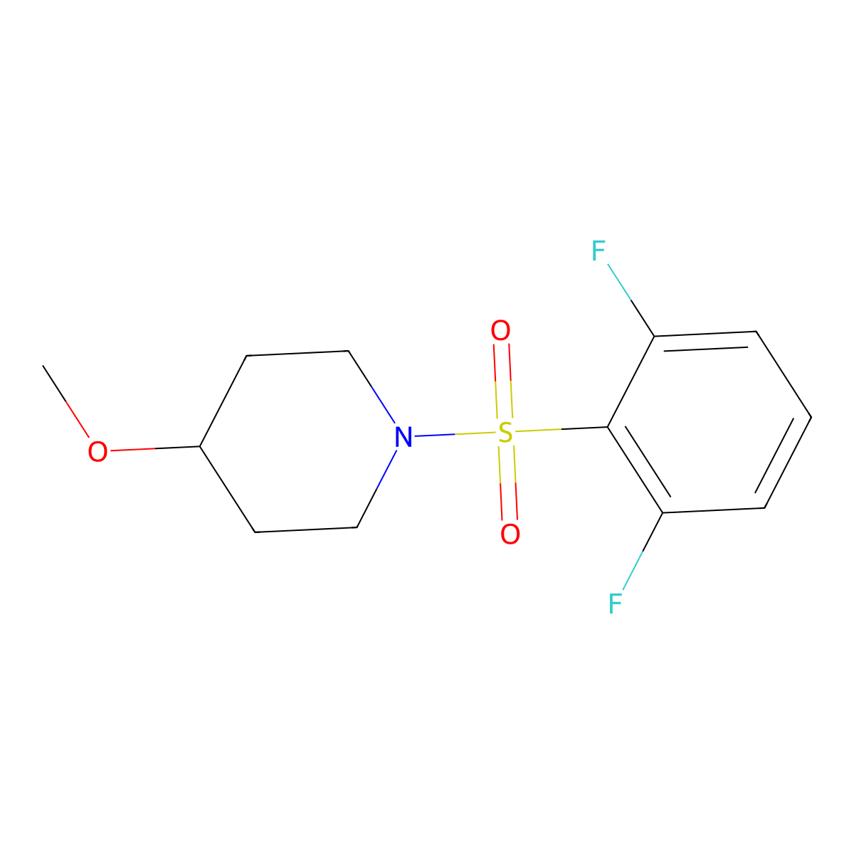 1-((2,6-Difluorophenyl)sulfonyl)-4-methoxypiperidine molecular structure, CAS 1235652-54-6