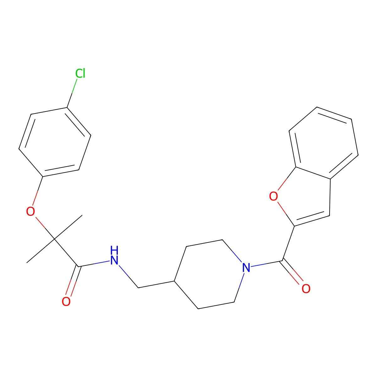 N-((1-(benzofuran-2-carbonyl)piperidin-4-yl)methyl)-2-(4-chlorophenoxy)-2-methylpropanamide molecular structure, CAS 1235652-76-2