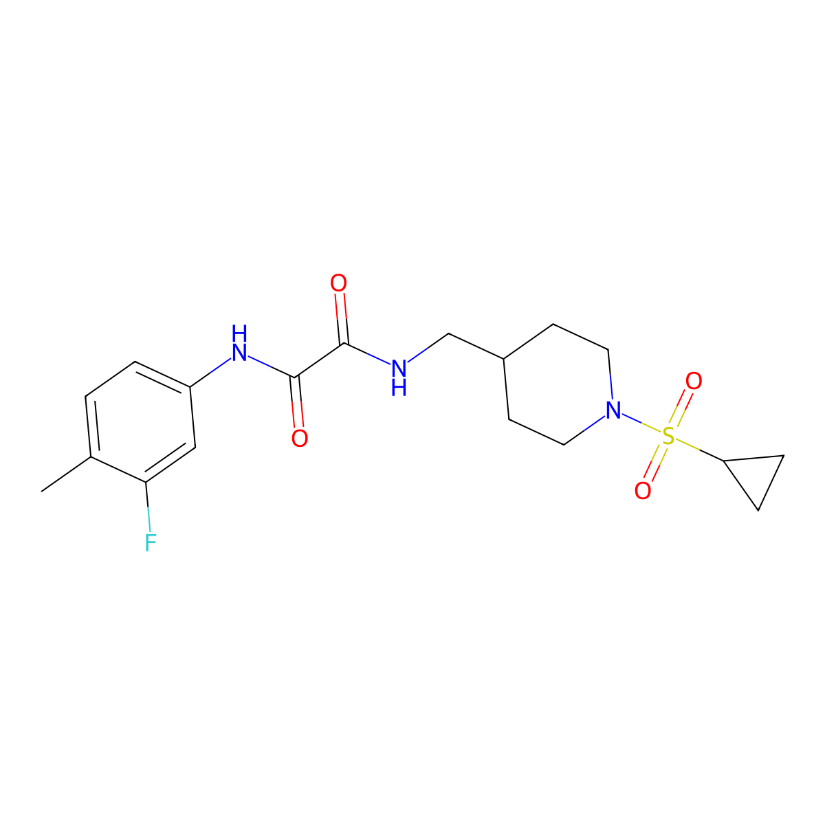N1-((1-(cyclopropylsulfonyl)piperidin-4-yl)methyl)-N2-(3-fluoro-4-methylphenyl)oxalamide molecular structure, CAS 1235653-04-9