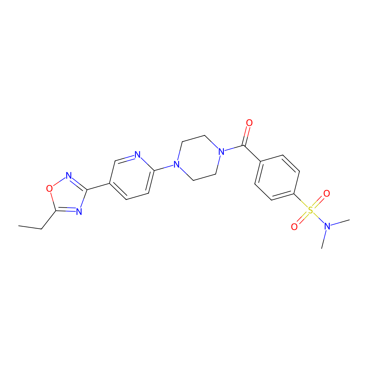 4-(4-(5-(5-ethyl-1,2,4-oxadiazol-3-yl)pyridin-2-yl)piperazine-1-carbonyl)-N,N-dimethylbenzenesulfonamide molecular structure, CAS 1235653-85-6