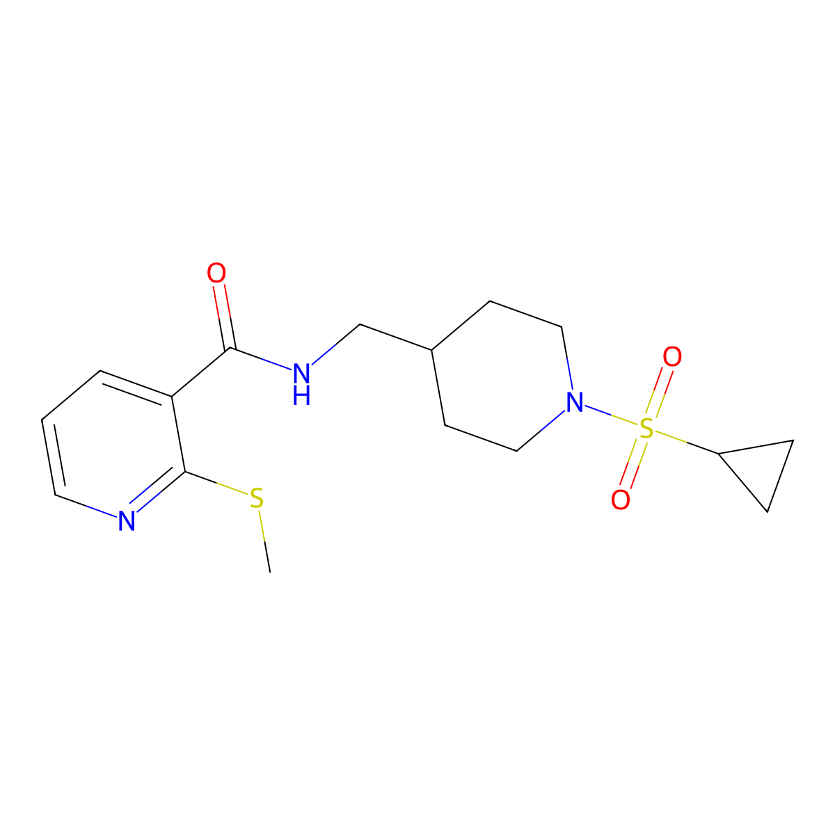 N-((1-(cyclopropylsulfonyl)piperidin-4-yl)methyl)-2-(methylthio)nicotinamide molecular structure, CAS 1235654-17-7