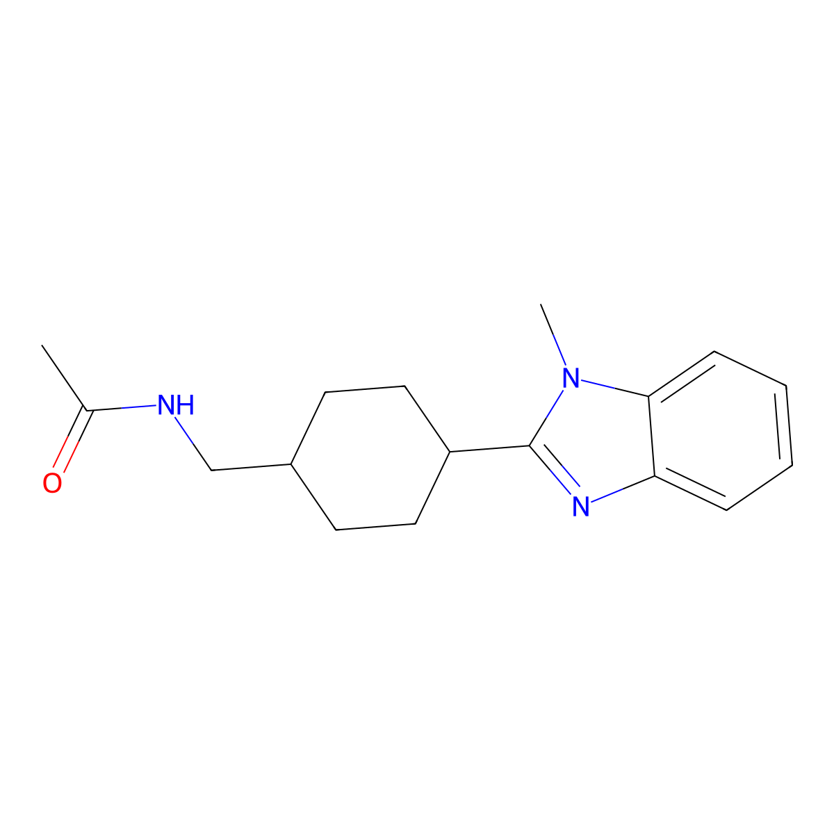 N-((4-(1-methyl-1H-benzo[d]imidazol-2-yl)cyclohexyl)methyl)acetamide molecular structure, CAS 1235654-34-8