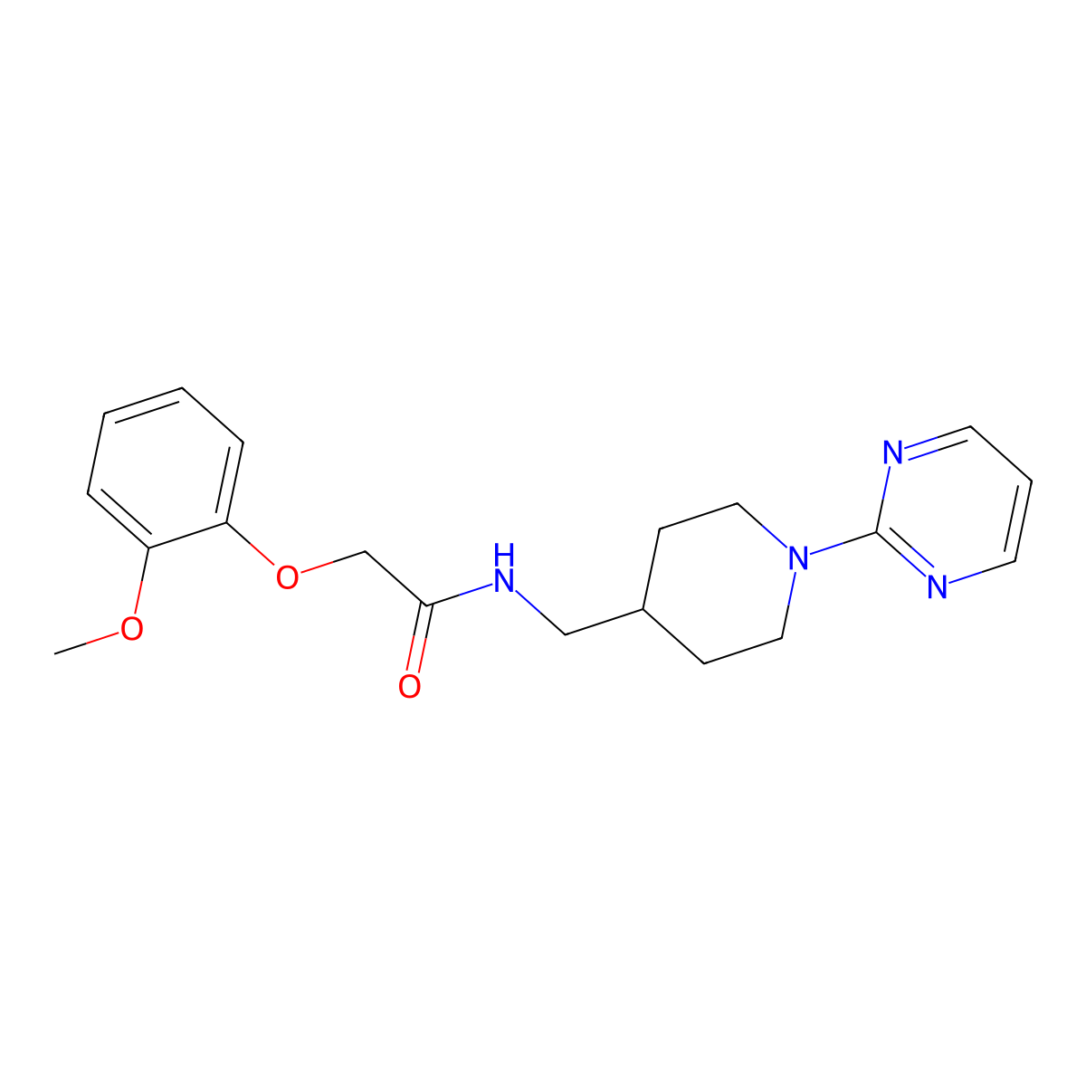 2-(2-methoxyphenoxy)-N-{[1-(pyrimidin-2-yl)piperidin-4-yl]methyl}acetamide molecular structure, CAS 1235654-56-4