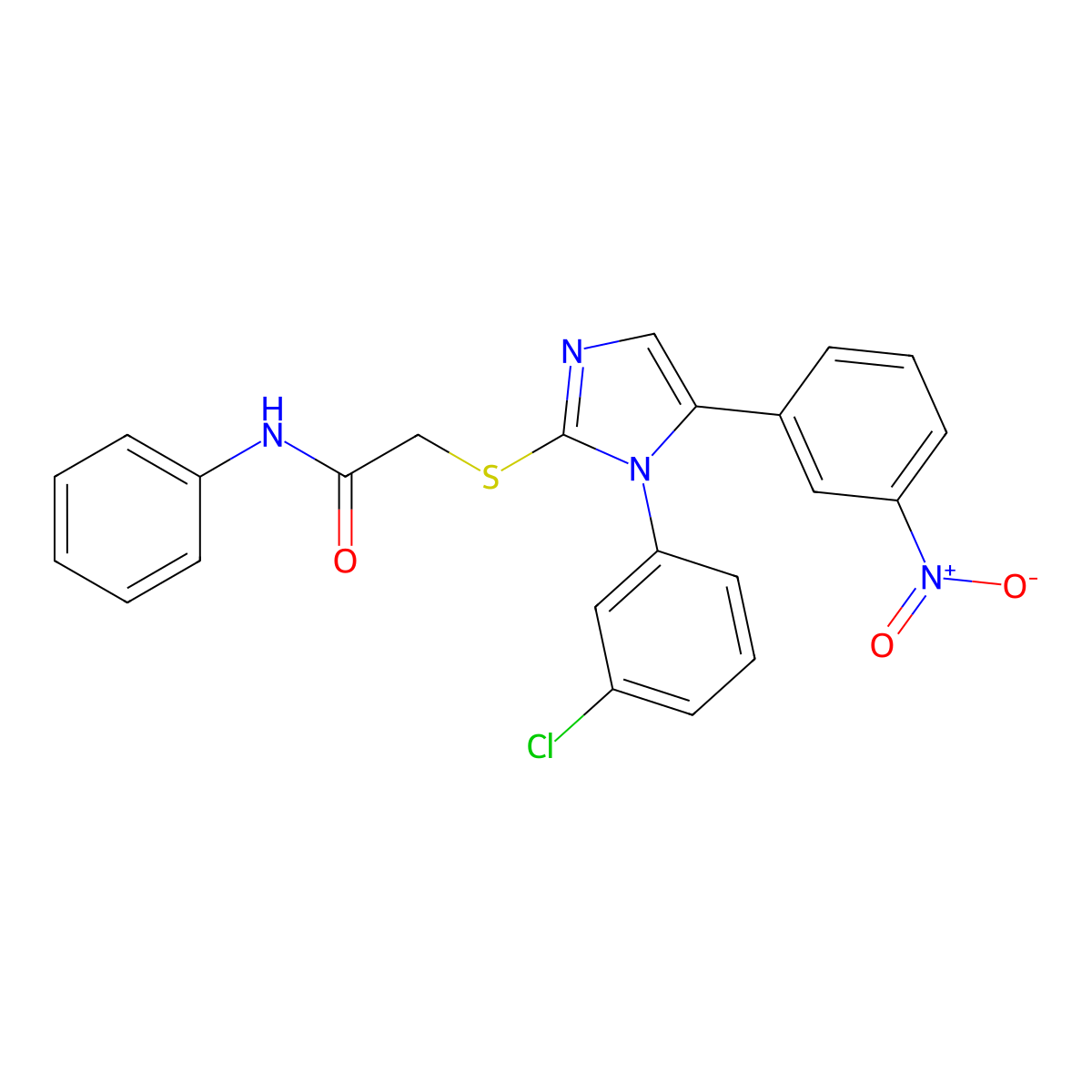 2-((1-(3-chlorophenyl)-5-(3-nitrophenyl)-1H-imidazol-2-yl)thio)-N-phenylacetamide molecular structure, CAS 1235655-16-9
