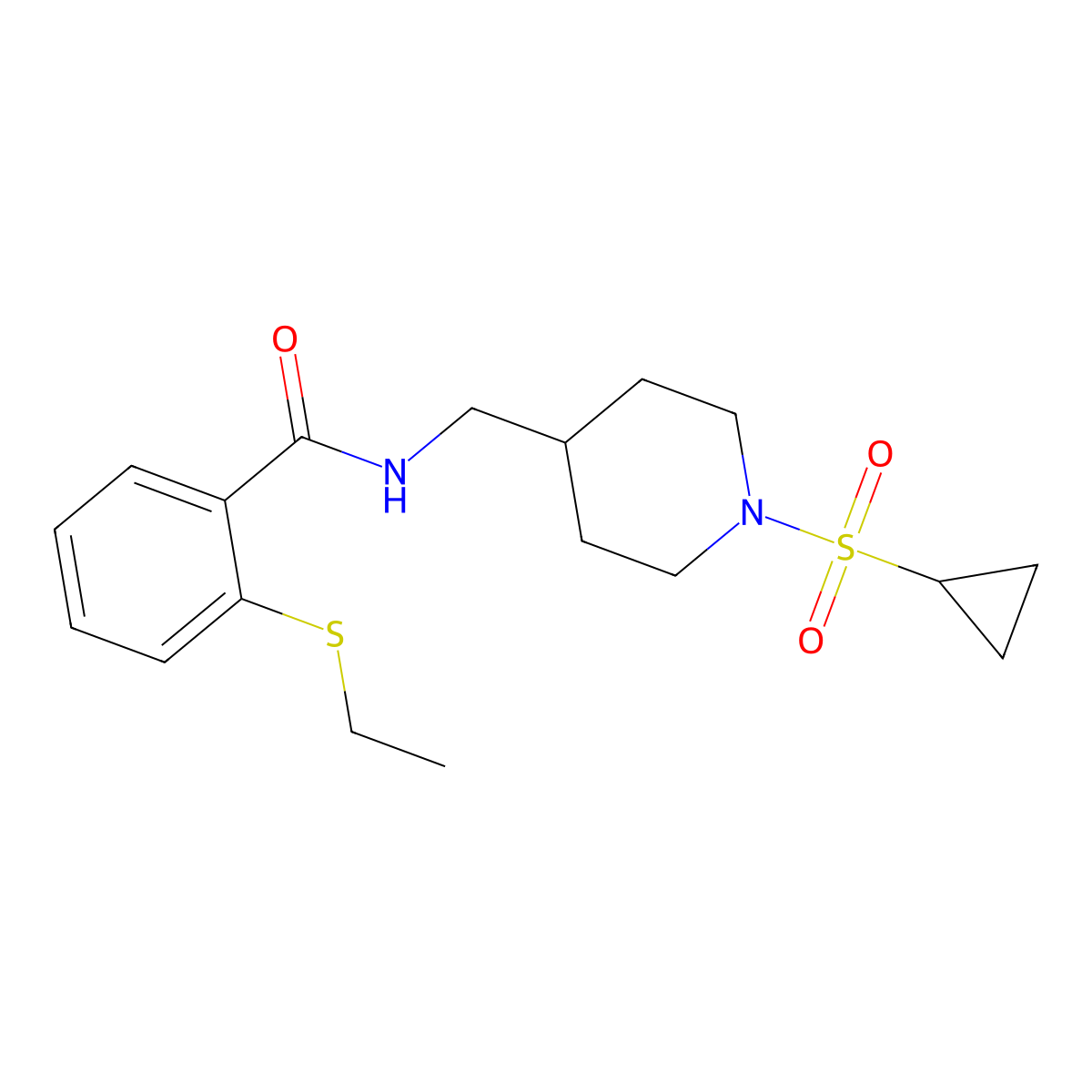 N-((1-(cyclopropylsulfonyl)piperidin-4-yl)methyl)-2-(ethylthio)benzamide molecular structure, CAS 1235656-32-2