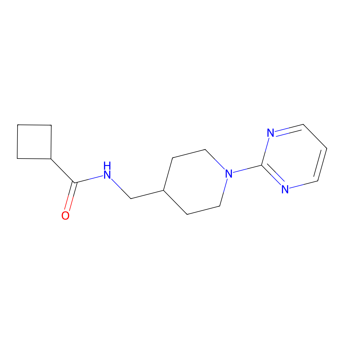N-{[1-(pyrimidin-2-yl)piperidin-4-yl]methyl}cyclobutanecarboxamide molecular structure, CAS 1235656-78-6
