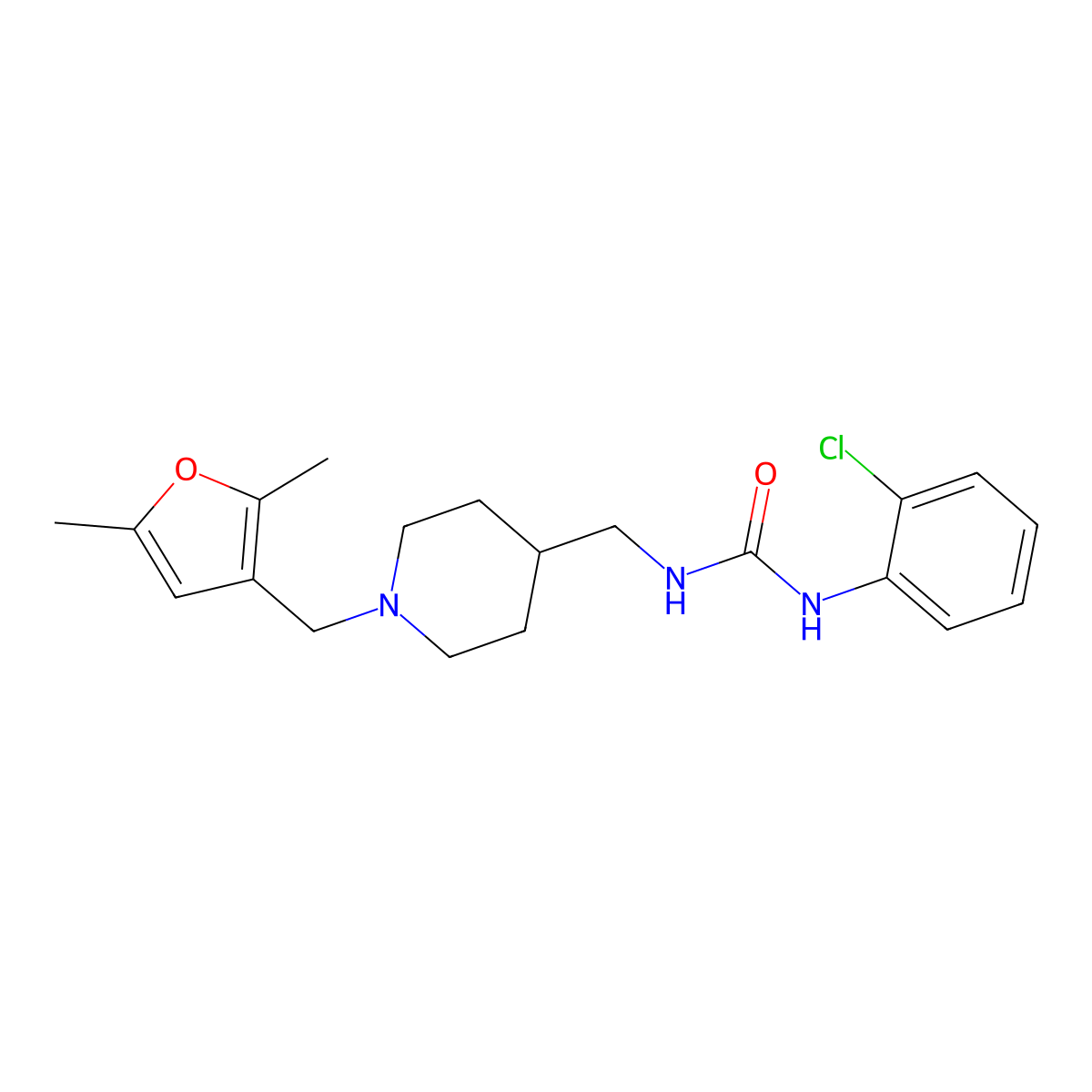 1-(2-Chlorophenyl)-3-((1-((2,5-dimethylfuran-3-yl)methyl)piperidin-4-yl)methyl)urea molecular structure, CAS 1235656-95-7