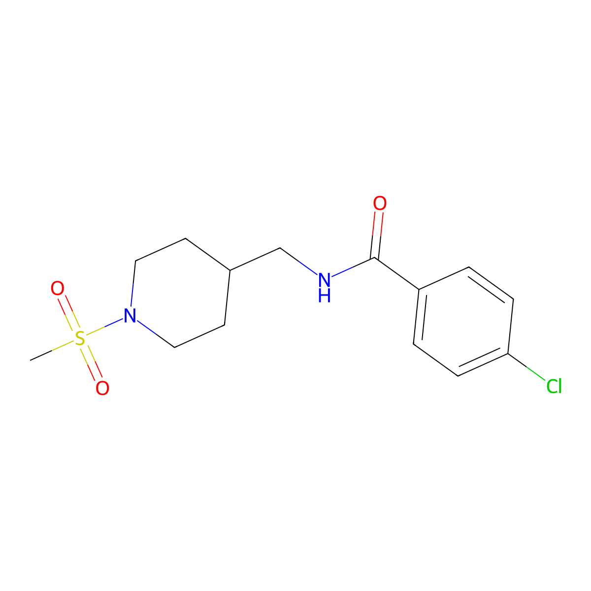 4-chloro-N-((1-(methylsulfonyl)piperidin-4-yl)methyl)benzamide molecular structure, CAS 1235657-28-9