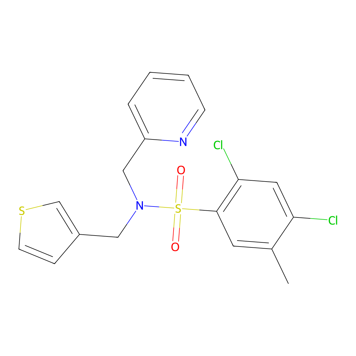 2,4-dichloro-5-methyl-N-(pyridin-2-ylmethyl)-N-(thiophen-3-ylmethyl)benzenesulfonamide molecular structure, CAS 1235657-71-2