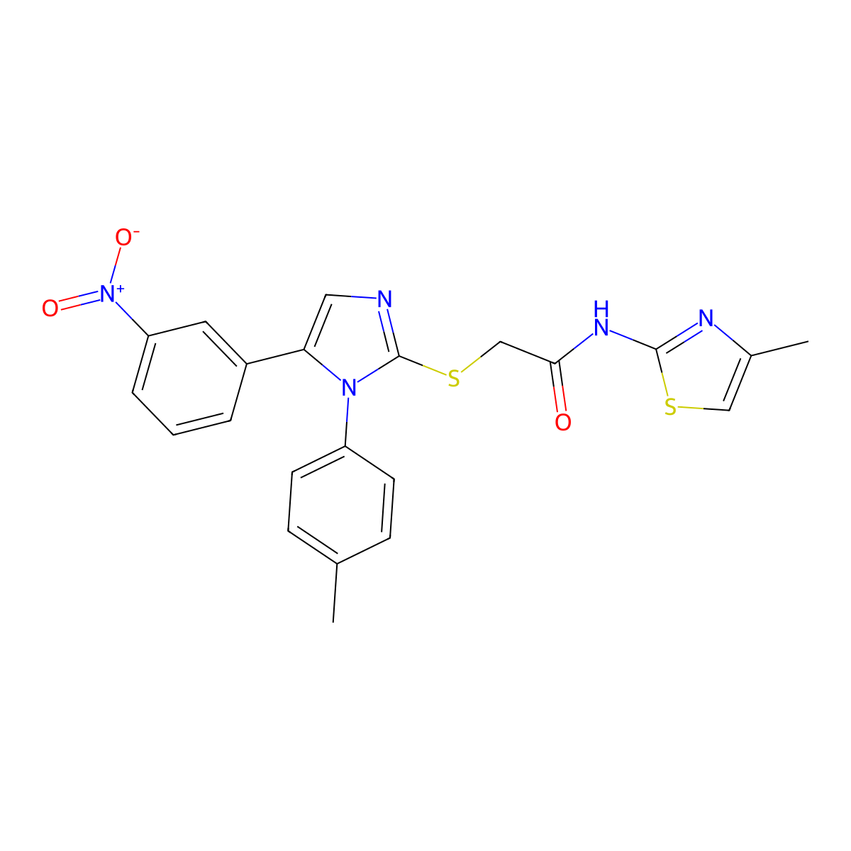 N-(4-methylthiazol-2-yl)-2-((5-(3-nitrophenyl)-1-(p-tolyl)-1H-imidazol-2-yl)thio)acetamide molecular structure, CAS 1235658-51-1