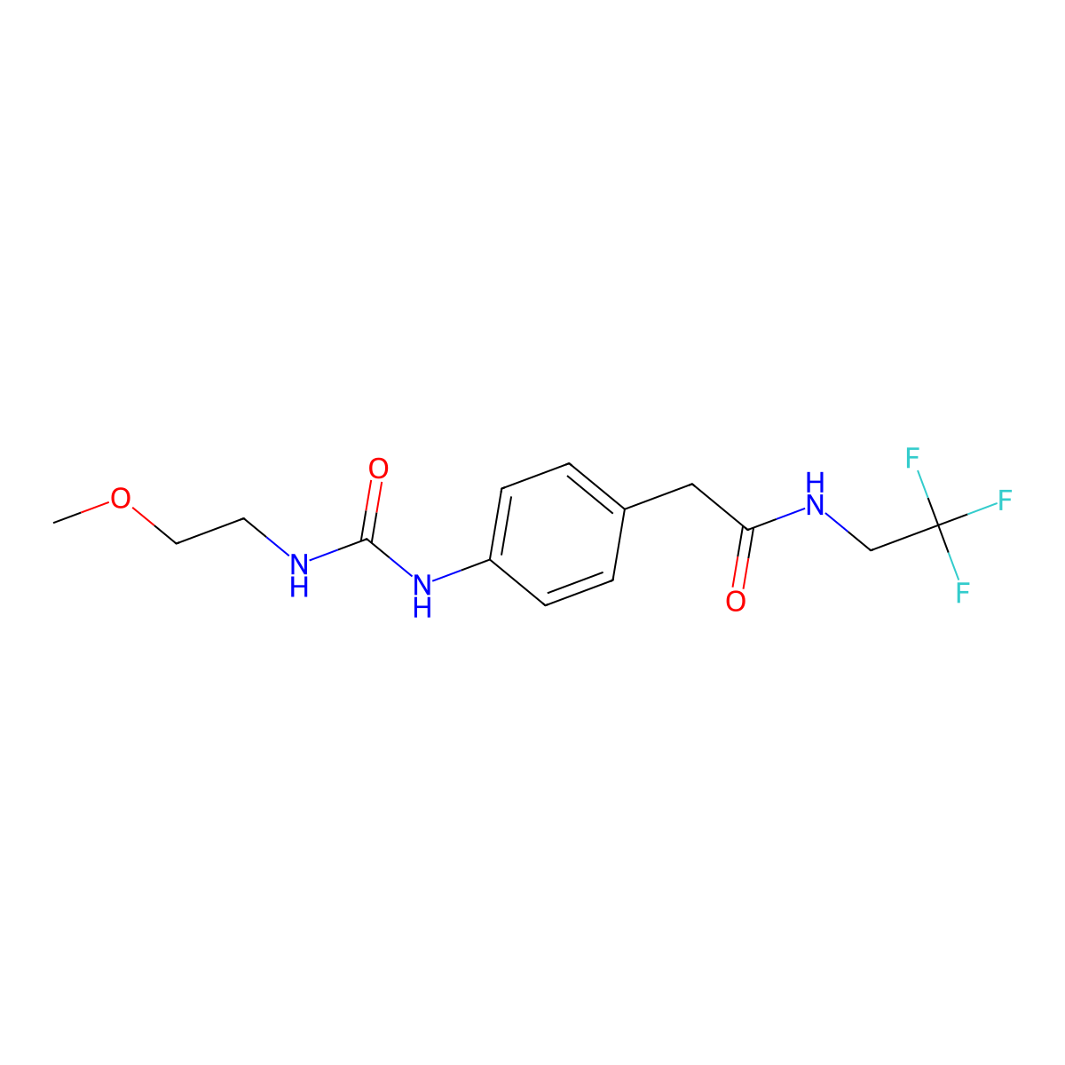 2-(4-(3-(2-methoxyethyl)ureido)phenyl)-N-(2,2,2-trifluoroethyl)acetamide molecular structure, CAS 1235658-69-1