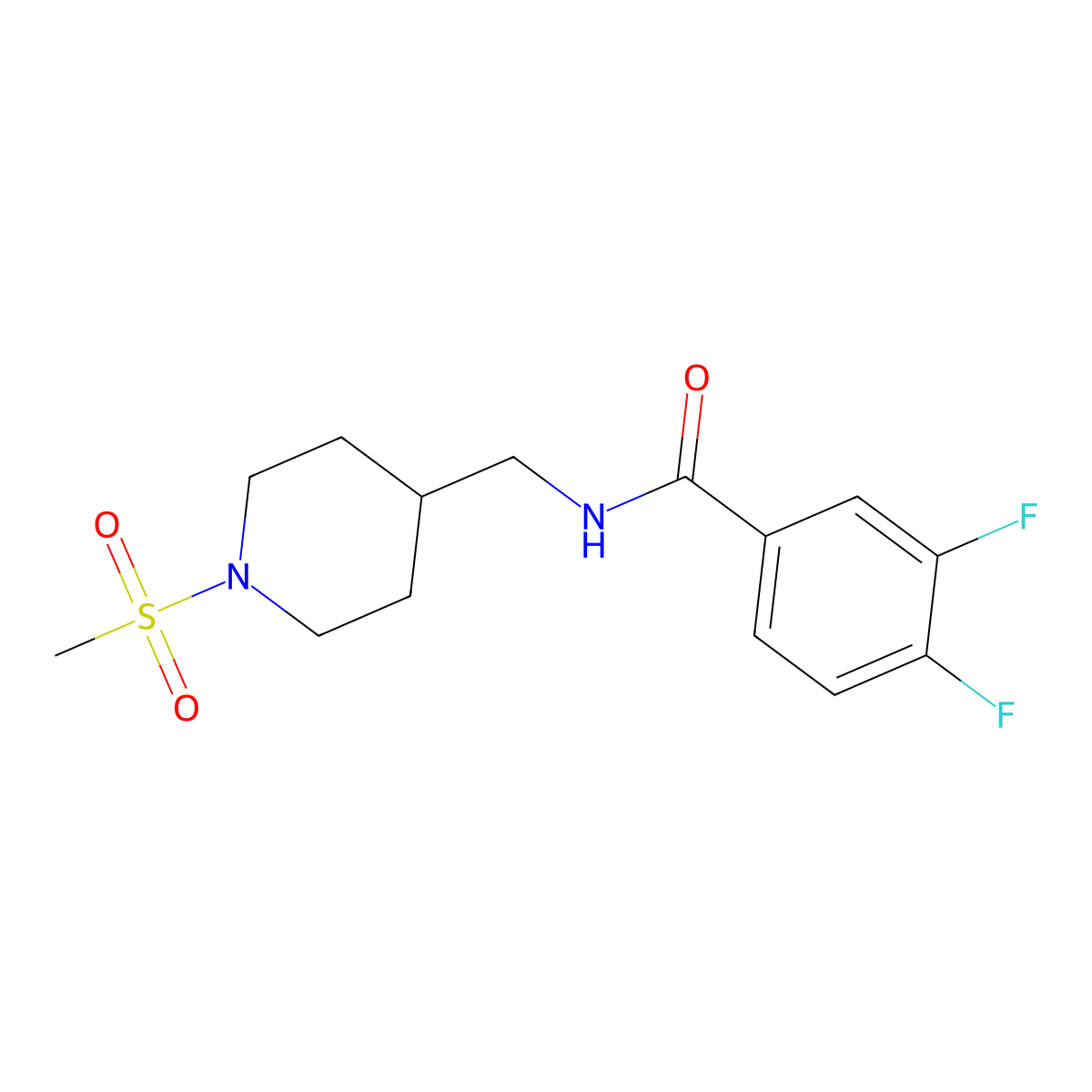 3,4-difluoro-N-((1-(methylsulfonyl)piperidin-4-yl)methyl)benzamide molecular structure, CAS 1235659-01-4