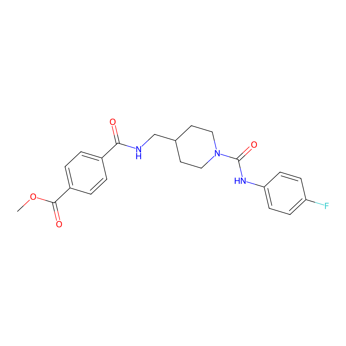 Methyl 4-(((1-((4-fluorophenyl)carbamoyl)piperidin-4-yl)methyl)carbamoyl)benzoate molecular structure, CAS 1235659-22-9