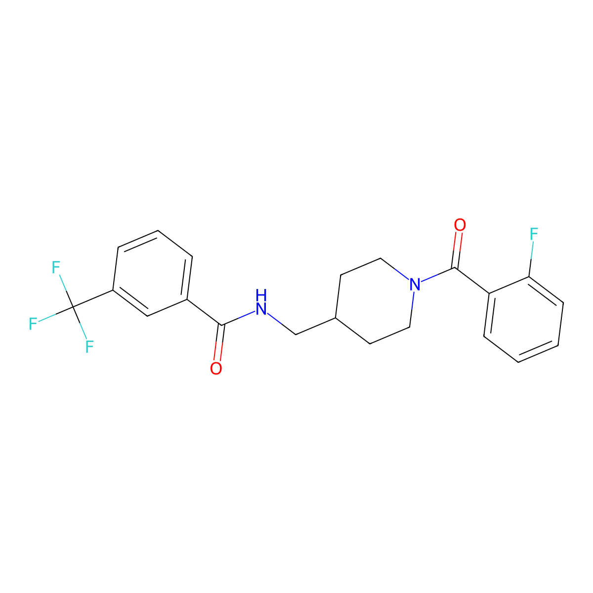 N-((1-(2-fluorobenzoyl)piperidin-4-yl)methyl)-3-(trifluoromethyl)benzamide molecular structure, CAS 1235659-28-5