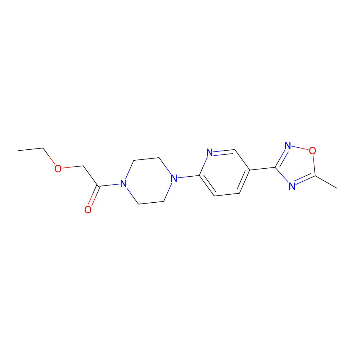 2-Ethoxy-1-(4-(5-(5-methyl-1,2,4-oxadiazol-3-yl)pyridin-2-yl)piperazin-1-yl)ethanone molecular structure, CAS 1235659-60-5