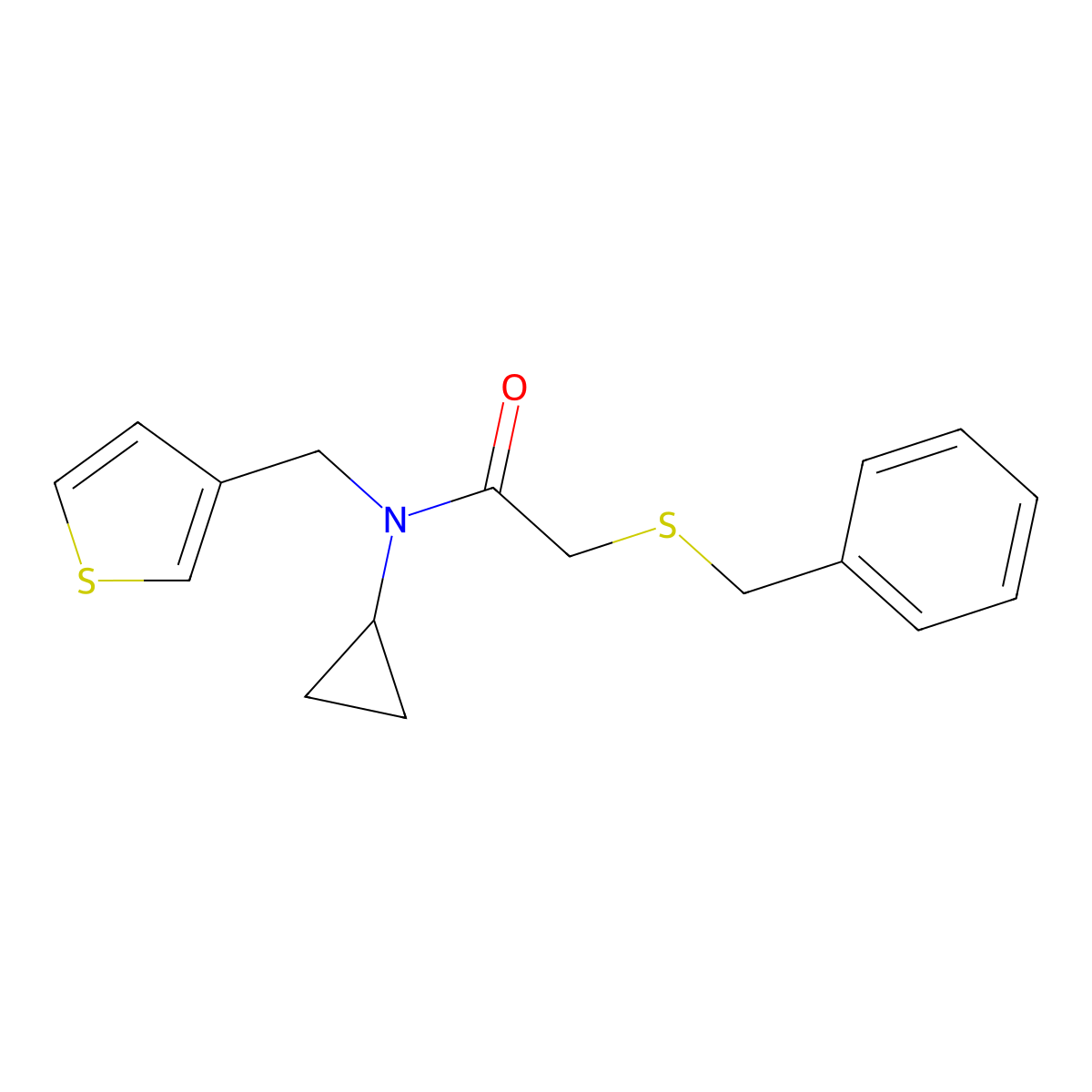 2-(benzylthio)-N-cyclopropyl-N-(thiophen-3-ylmethyl)acetamide molecular structure, CAS 1235660-20-4