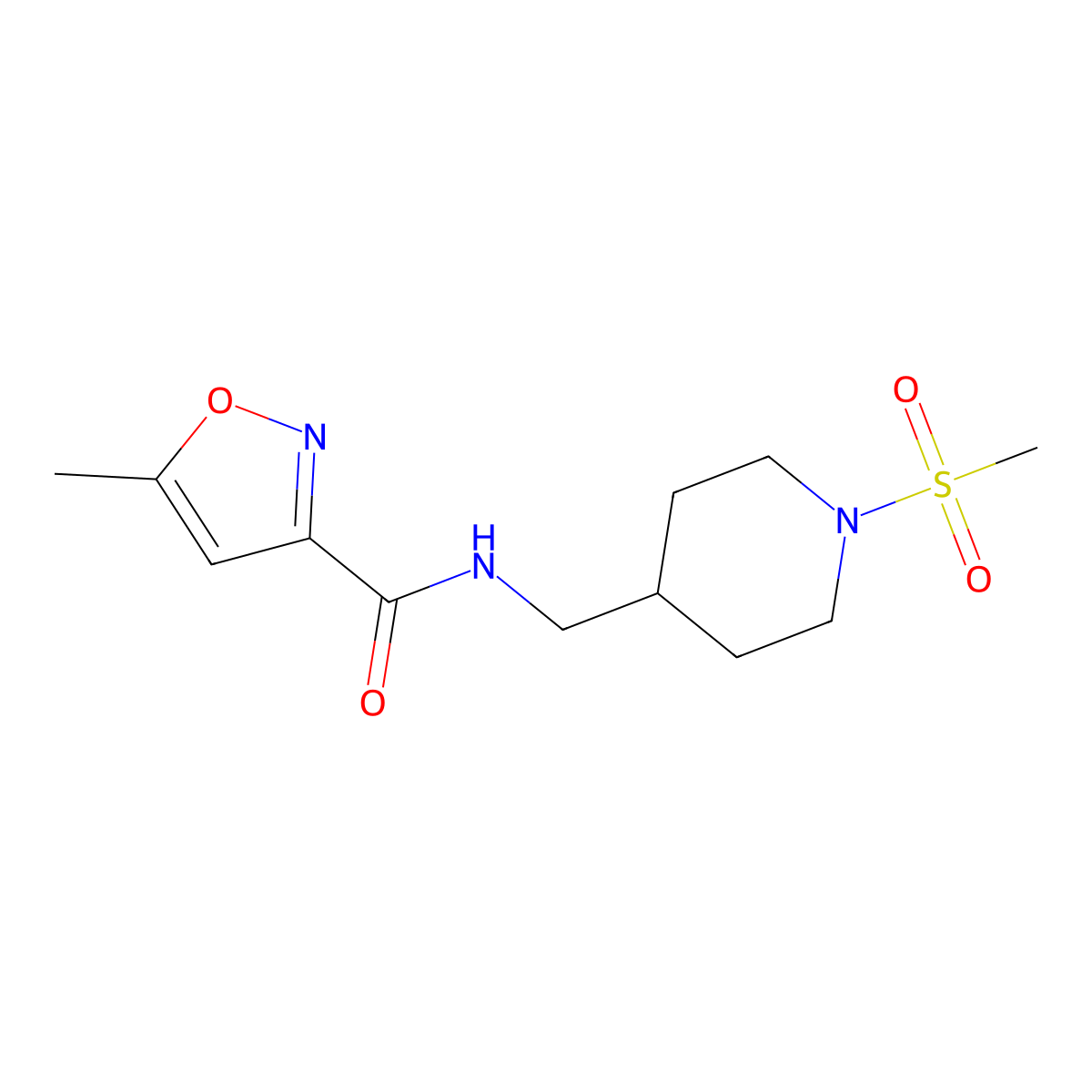5-methyl-N-((1-(methylsulfonyl)piperidin-4-yl)methyl)isoxazole-3-carboxamide molecular structure, CAS 1235660-46-4
