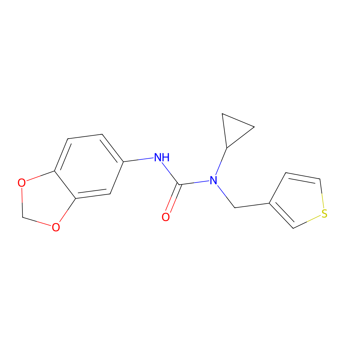 1-(2H-1,3-benzodioxol-5-yl)-3-cyclopropyl-3-[(thiophen-3-yl)methyl]urea molecular structure, CAS 1235660-48-6