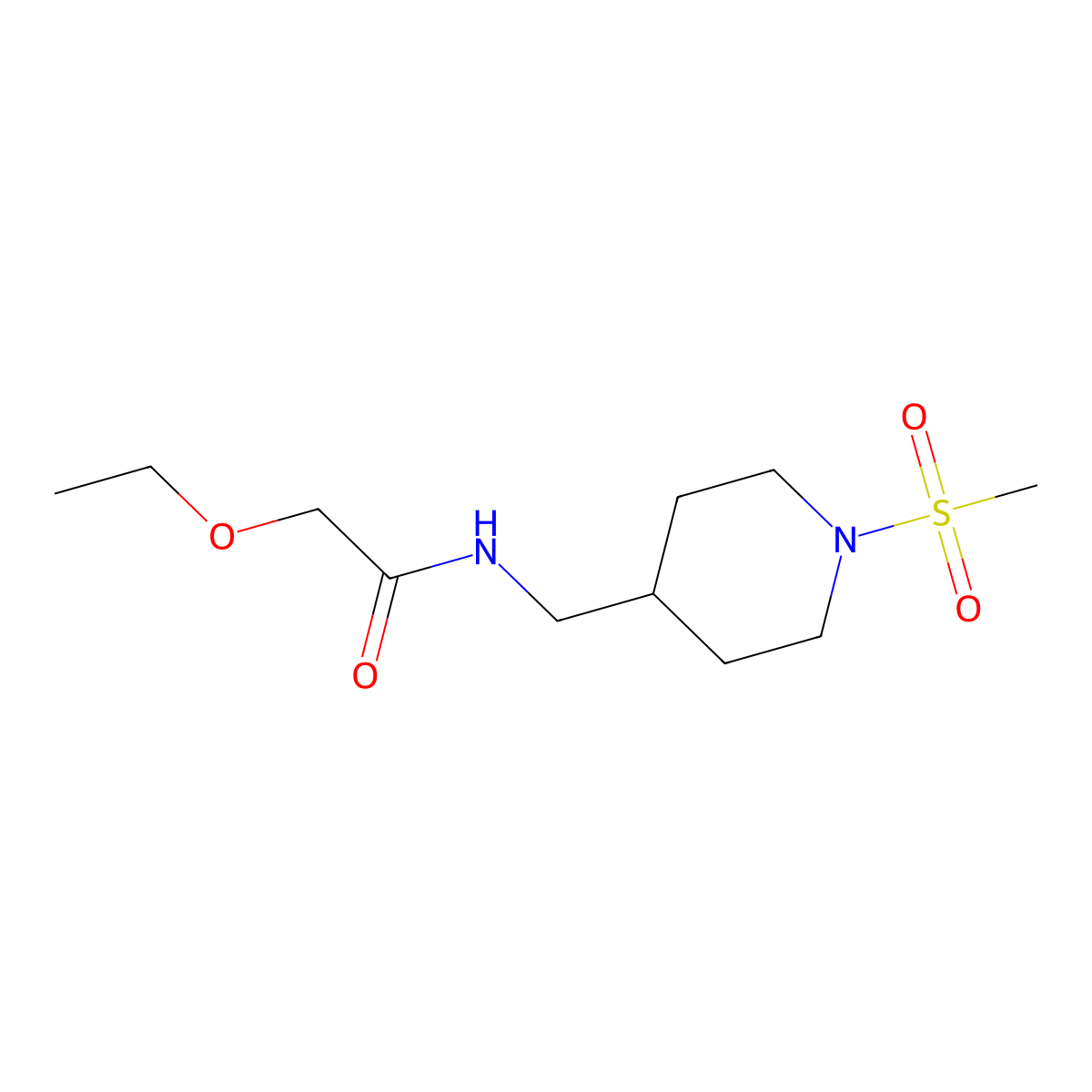 2-ethoxy-N-((1-(methylsulfonyl)piperidin-4-yl)methyl)acetamide molecular structure, CAS 1235660-57-7