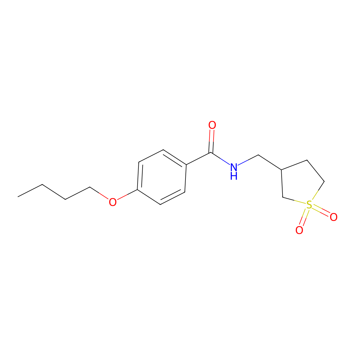4-butoxy-N-((1,1-dioxidotetrahydrothiophen-3-yl)methyl)benzamide molecular structure, CAS 1235660-60-2