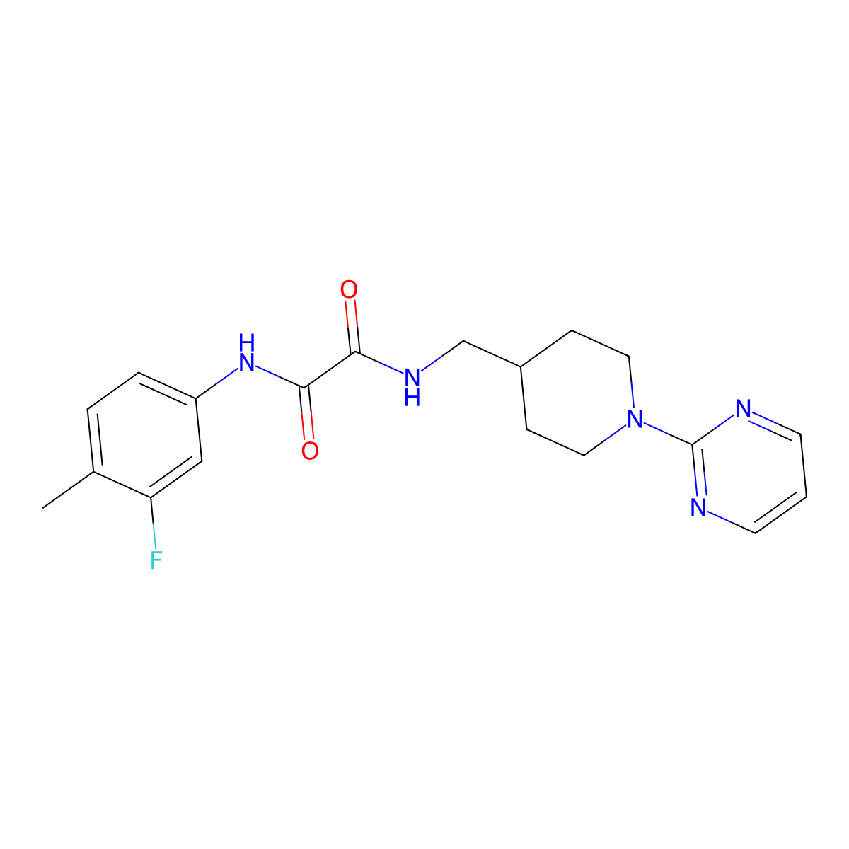 N1-(3-fluoro-4-methylphenyl)-N2-((1-(pyrimidin-2-yl)piperidin-4-yl)methyl)oxalamide molecular structure, CAS 1235660-69-1