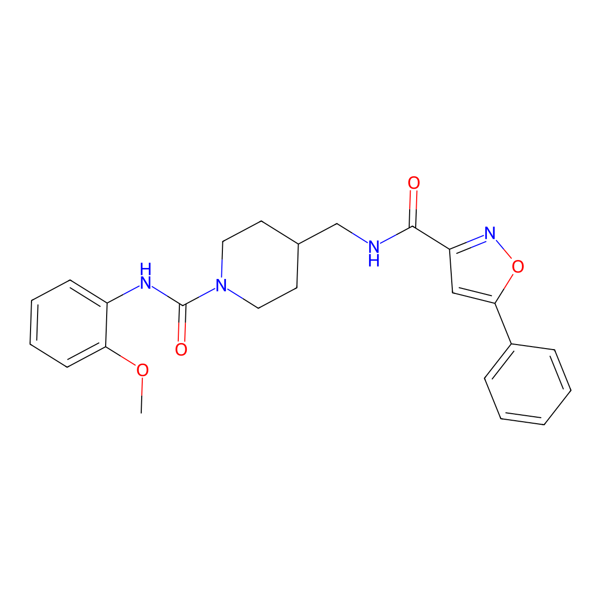 N-((1-((2-methoxyphenyl)carbamoyl)piperidin-4-yl)methyl)-5-phenylisoxazole-3-carboxamide molecular structure, CAS 1235661-03-6
