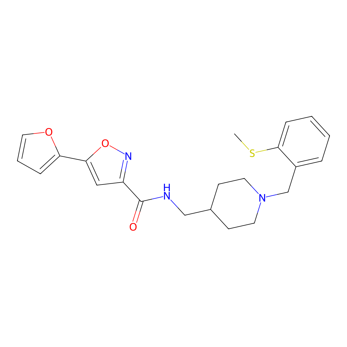 5-(furan-2-yl)-N-((1-(2-(methylthio)benzyl)piperidin-4-yl)methyl)isoxazole-3-carboxamide molecular structure, CAS 1235661-68-3