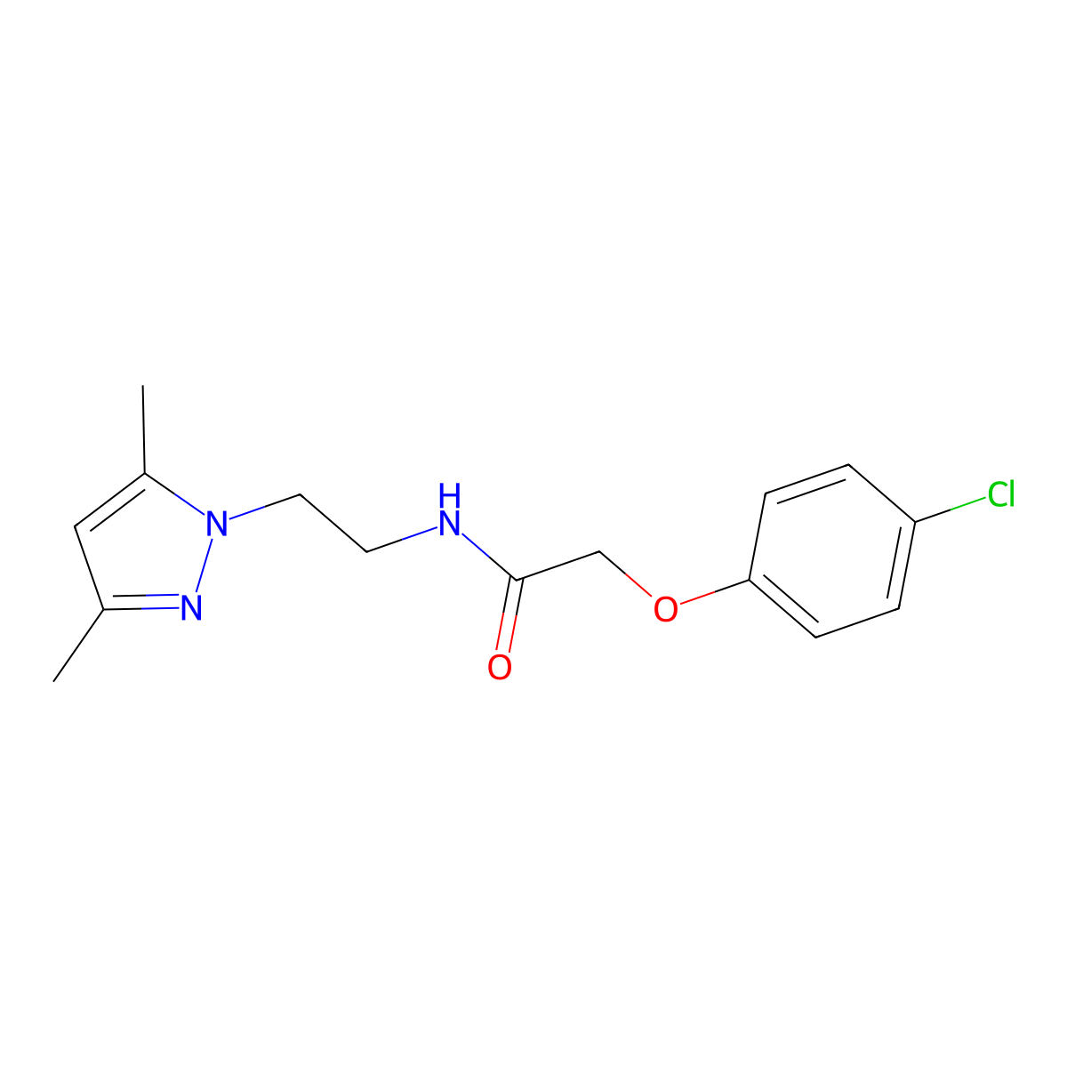 2-(4-chlorophenoxy)-N-(2-(3,5-dimethyl-1H-pyrazol-1-yl)ethyl)acetamide molecular structure, CAS 1235662-31-3