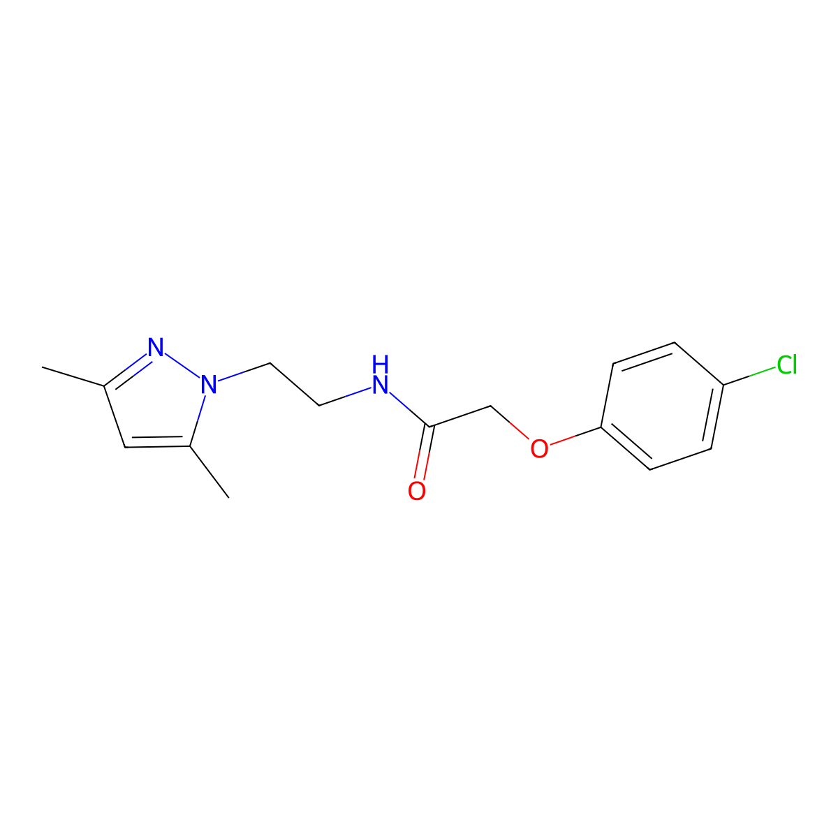 2-(4-chlorophenoxy)-N-(2-(3,5-dimethyl-1H-pyrazol-1-yl)ethyl)acetamide molecular structure, CAS 1235662-31-3