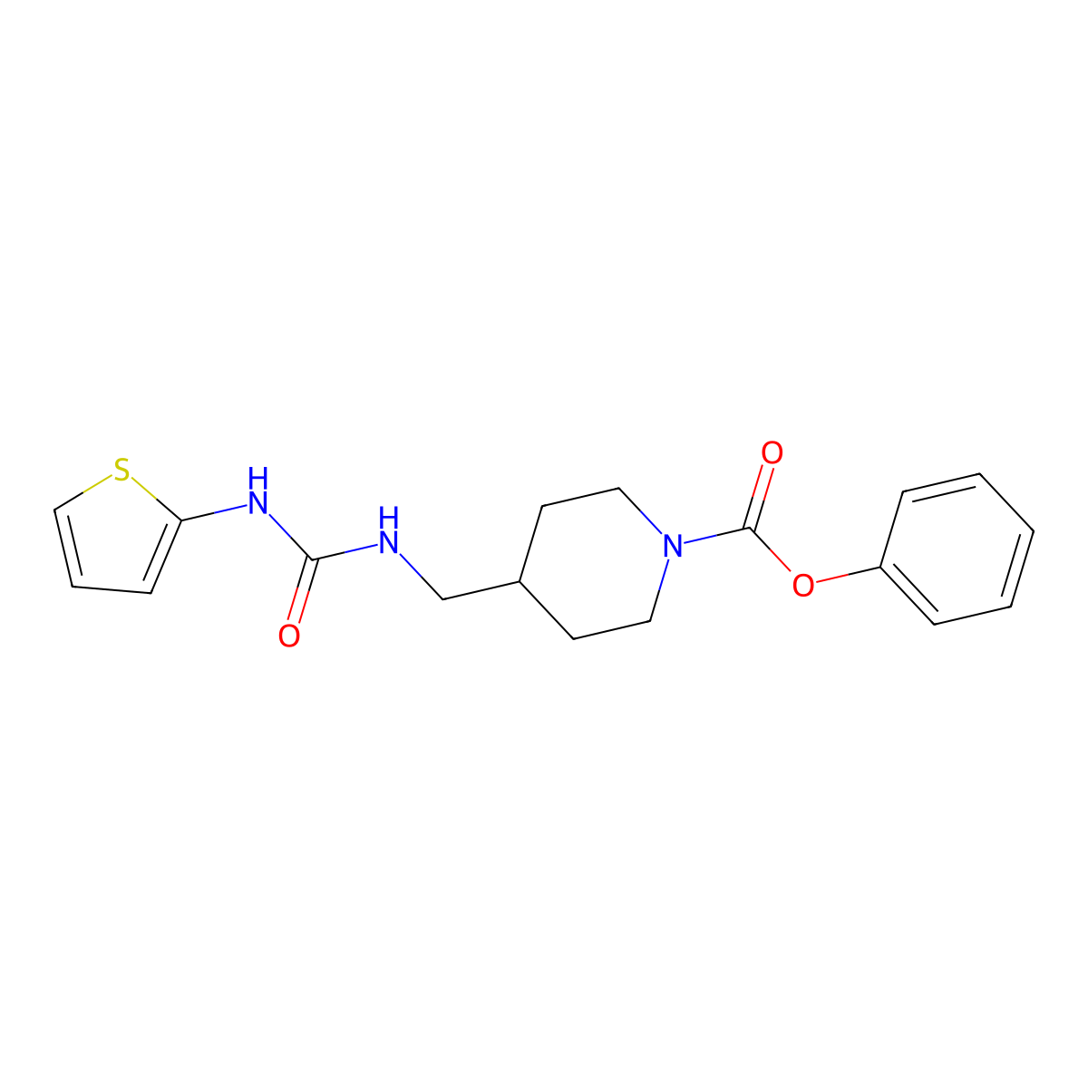 Phenyl 4-((3-(thiophen-2-yl)ureido)methyl)piperidine-1-carboxylate molecular structure, CAS 1235662-76-6