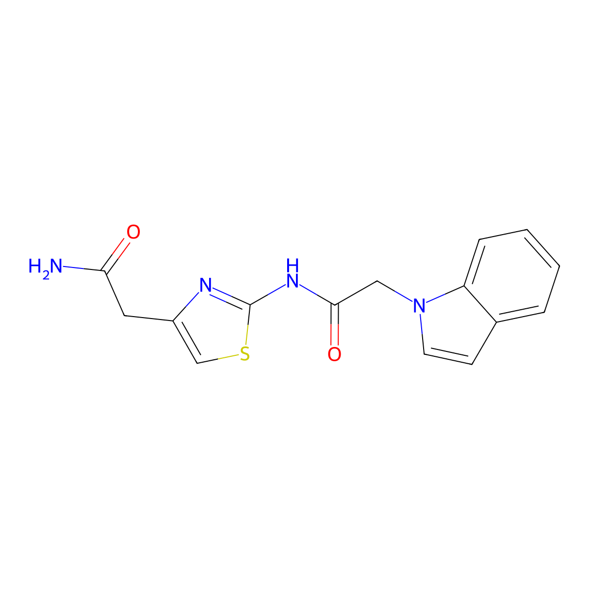 N-(4-(2-amino-2-oxoethyl)thiazol-2-yl)-2-(1H-indol-1-yl)acetamide molecular structure, CAS 1235663-58-7