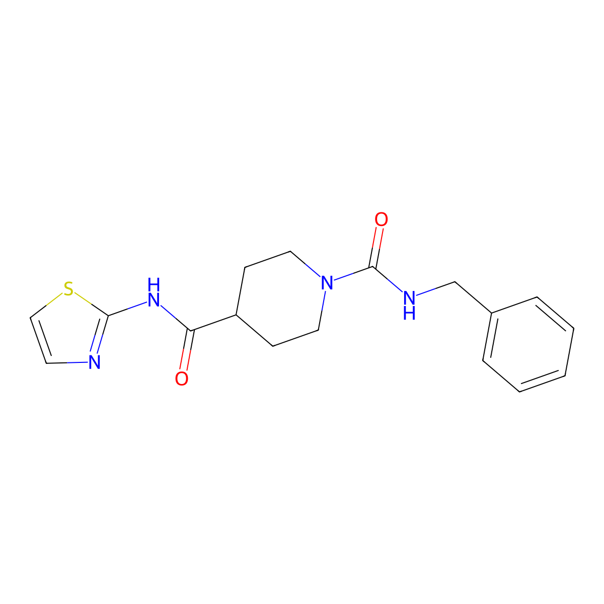 N1-benzyl-N4-(thiazol-2-yl)piperidine-1,4-dicarboxamide molecular structure, CAS 1235663-78-1