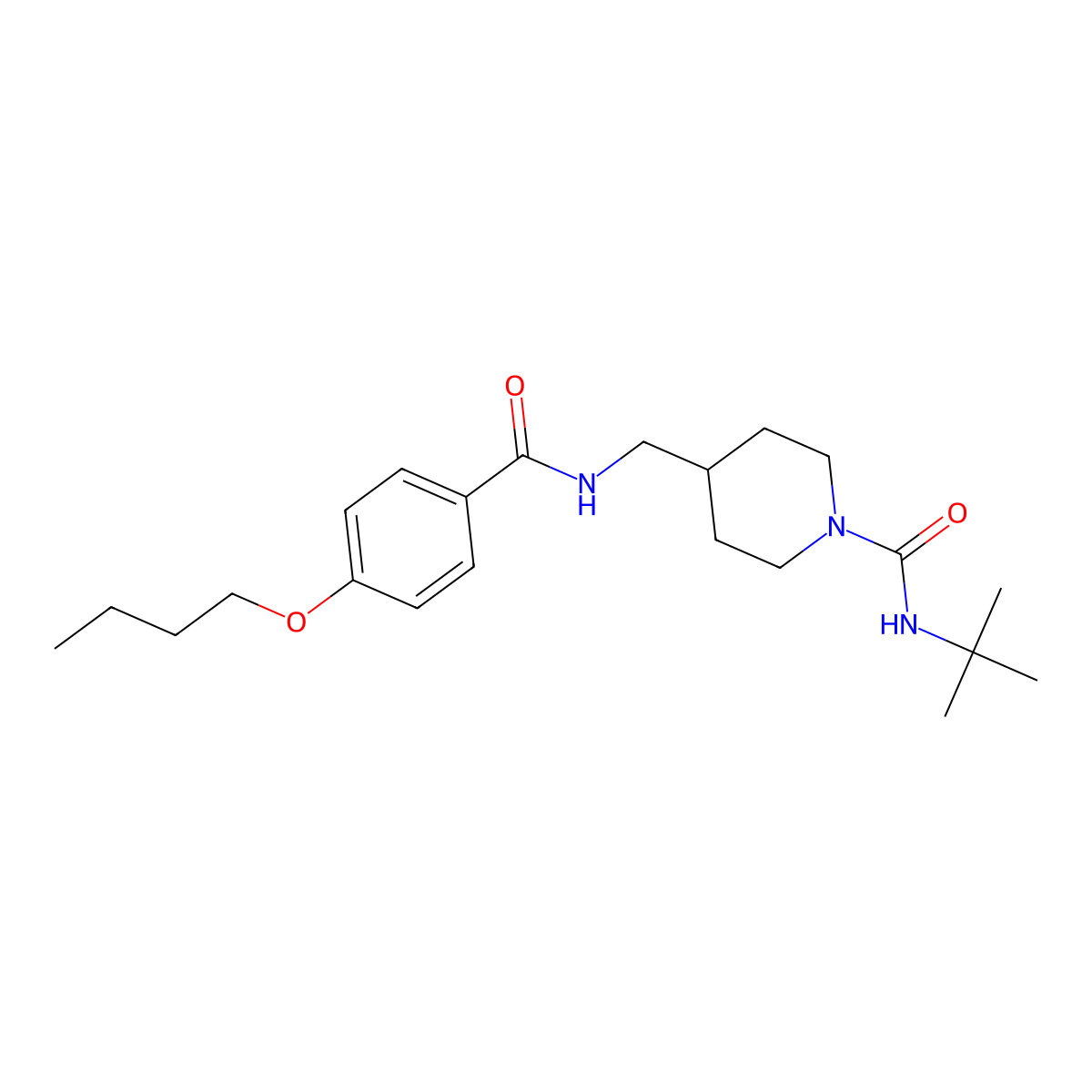 4-((4-butoxybenzamido)methyl)-N-(tert-butyl)piperidine-1-carboxamide molecular structure, CAS 1235664-02-4