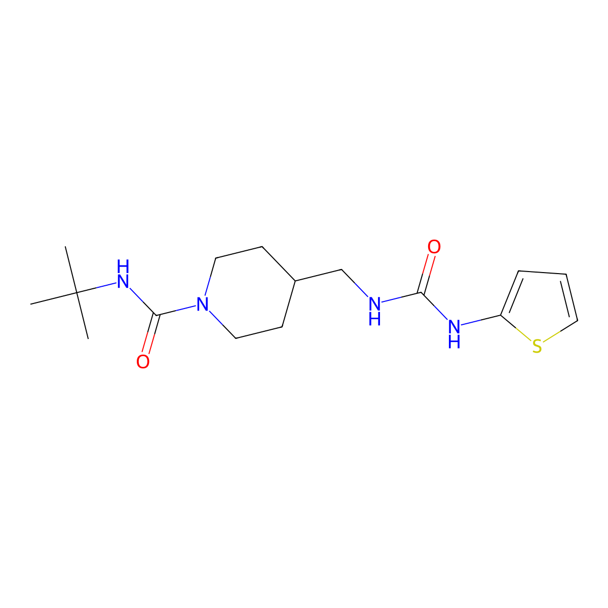 N-tert-butyl-4-({[(thiophen-2-yl)carbamoyl]amino}methyl)piperidine-1-carboxamide molecular structure, CAS 1235664-45-5