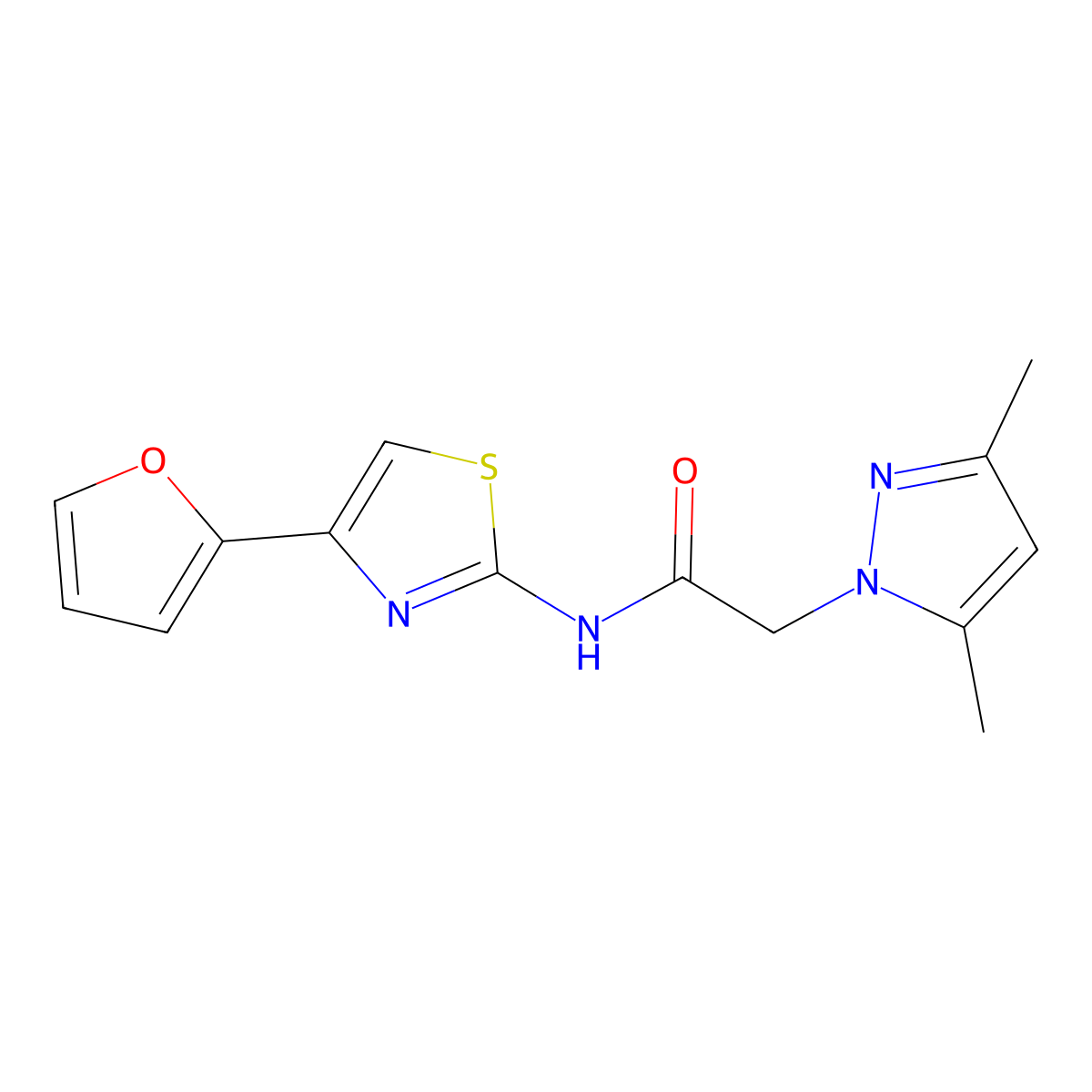 2-(3,5-dimethyl-1H-pyrazol-1-yl)-N-(4-(furan-2-yl)thiazol-2-yl)acetamide molecular structure, CAS 1235664-69-3
