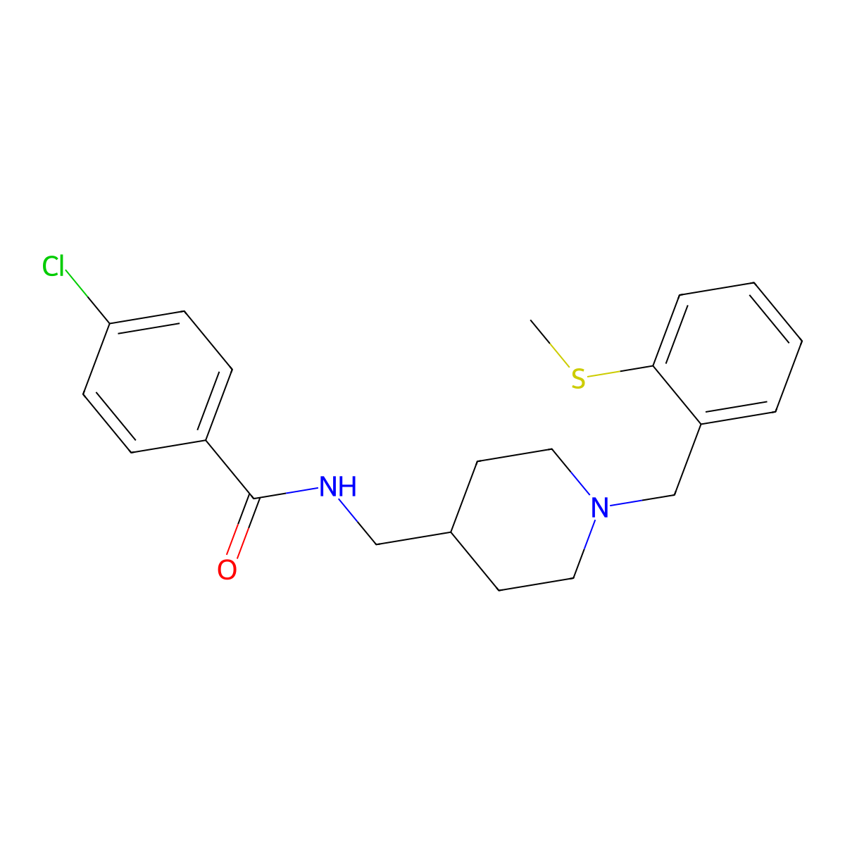 4-chloro-N-((1-(2-(methylthio)benzyl)piperidin-4-yl)methyl)benzamide molecular structure, CAS 1235665-50-5