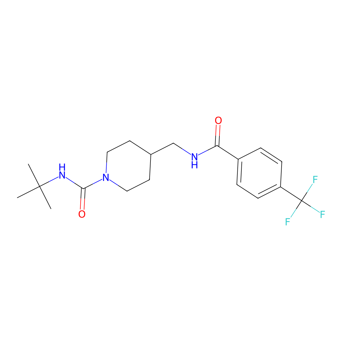 N-(tert-butyl)-4-((4-(trifluoromethyl)benzamido)methyl)piperidine-1-carboxamide molecular structure, CAS 1235665-60-7