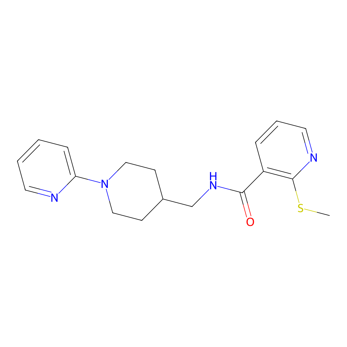 2-(methylthio)-N-((1-(pyridin-2-yl)piperidin-4-yl)methyl)nicotinamide molecular structure, CAS 1235666-14-4